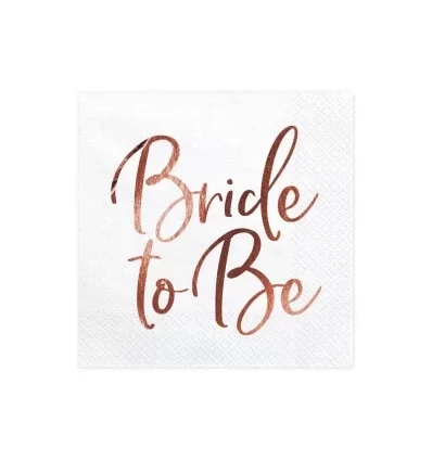 Hvide - servietter- teksten "Bride to be" i rosen guld