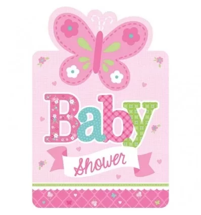 8 stk. Baby Shower Invitationer - Pige